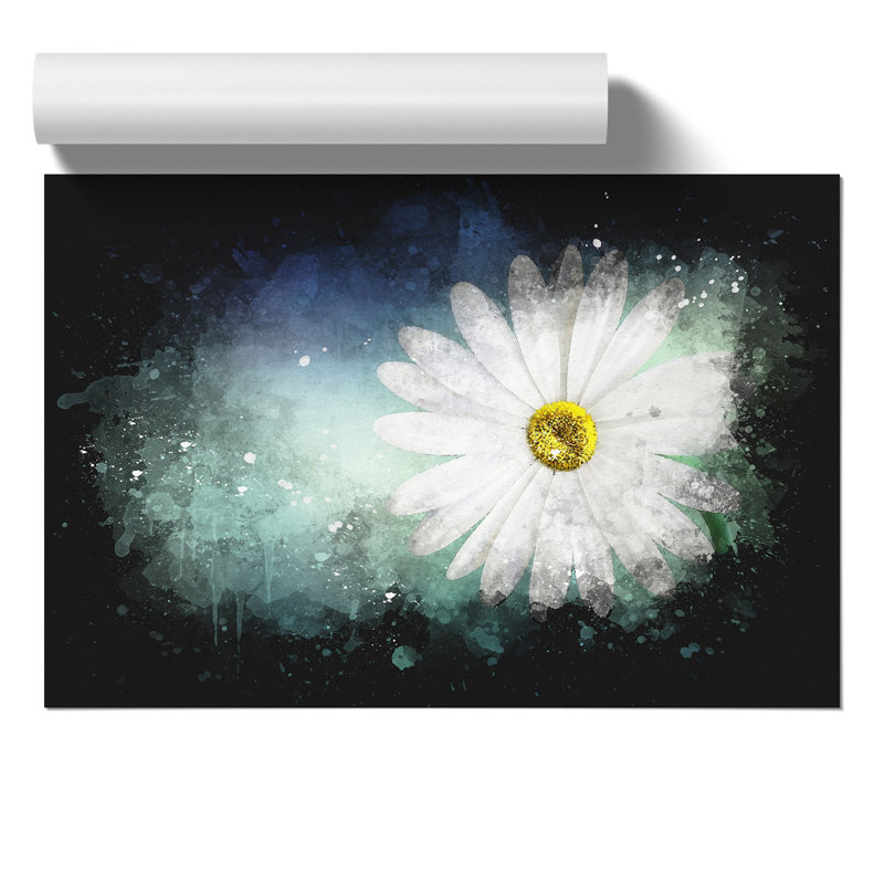 White Daisy Paint Splash - Frameless Print, 59cm H x 84cm W x 0.1cm D