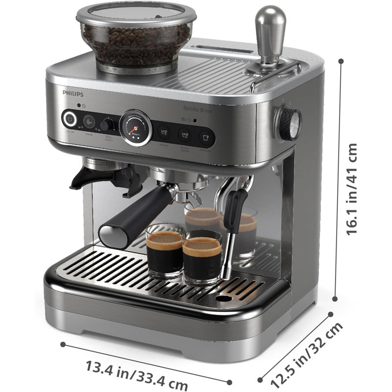 Philips Barista Brew Semi-Automatic Espresso Machine with Frother, 250gr Bean Container