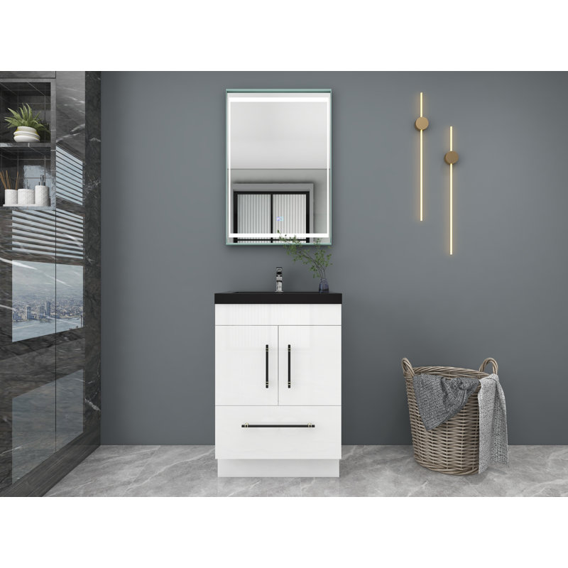 Ensemble de meuble-lavabo simple 24 po Camodeca, Blanc très luisant, Noir mat