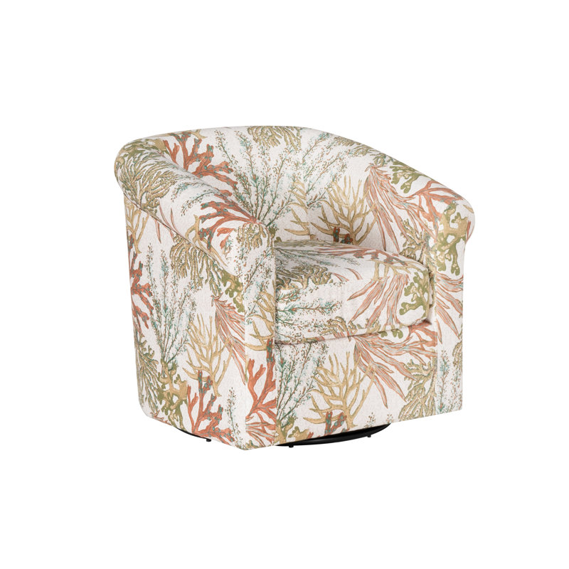 Carmorn Ocean Upholstered Swivel Barrel Armchair, Green Red Polyester