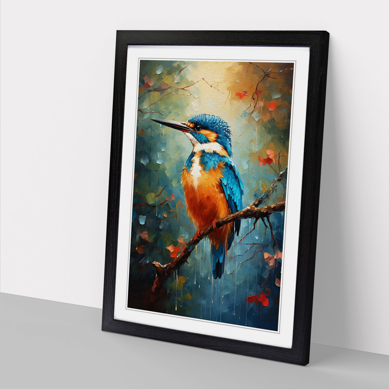 Kingfisher Impressionism No.2 - Single Picture Frame Print on Wood, 64cm H x 46cm W x 2cm D, Black