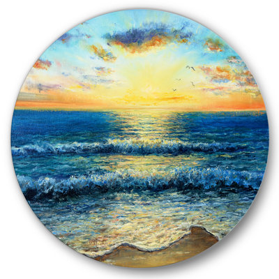 «Morning Light On The Ocean Waves I» - art mural cercle nautique et côtier en métal