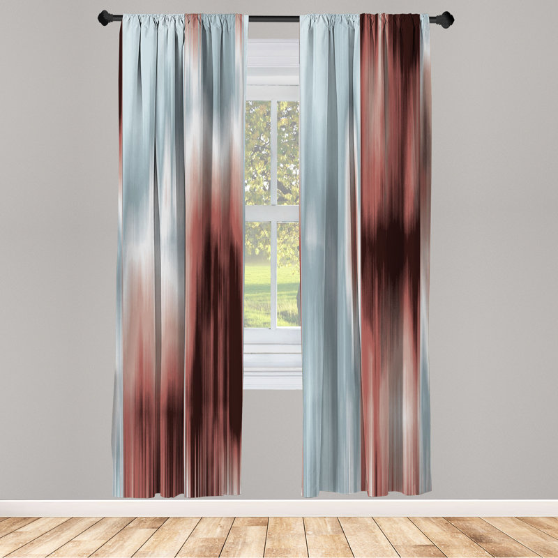 Microfiber Floral Semi-Sheer Rod Pocket Curtain Panels, 28" W x 95" L, Brown/Blue