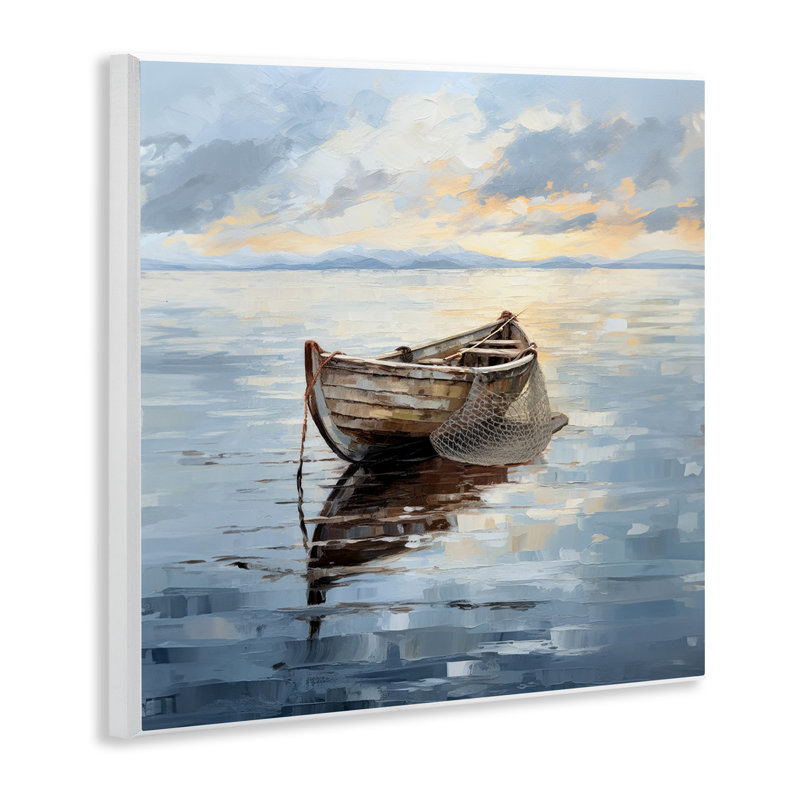 Peinture d'un bateau de pêche par Ray Powers, H 12 po x l 12 po x P 0,5 po