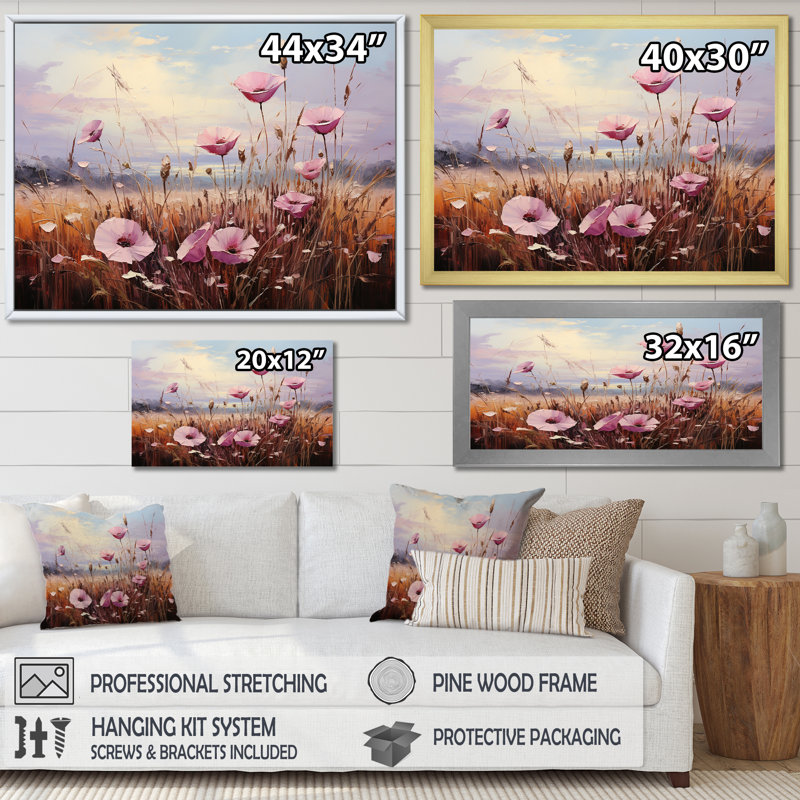 «Bloomed Flower Horizons II» sur toile, Cadre flottant blanc, H 16 po x l 32 po x P 0,5 po