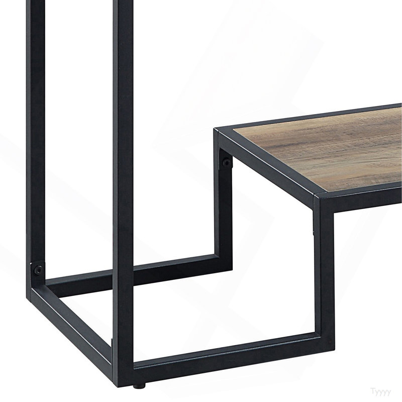 Console en chêne rustique et noir avec 2 tablettes