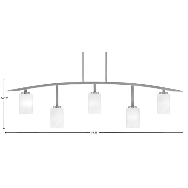 Barre d'éclairage 5 lumières kurve au fini graphite avec verre de 4 po, Blanc cassé