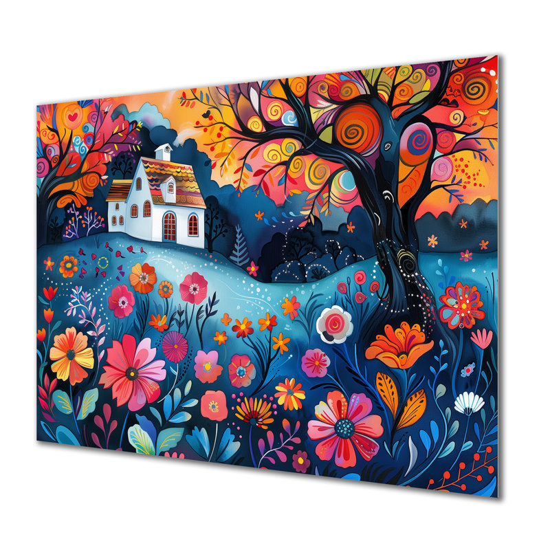 Orange, orange, été, jardin, beauté du jardin IV - ferme, art mural, salon, Métal métal, 34" H x 44" W