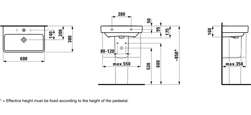 Laufen PRO S 23.62'' L Bathroom Sink, Single Hole
