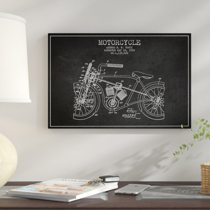 « arthur h.w. yordi motocyclette », reproduction d’impression sur toile en gris anthracite, H 18 po x l 26 po x P 1,5 po