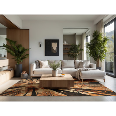 Tapis brun doux et moelleux au look rustique et moderne de style rétro Tonnele