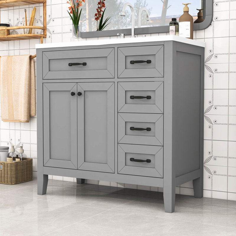Nurah 36'' Free Standing Single Bathroom Vanity with Ceramic Top, Gray