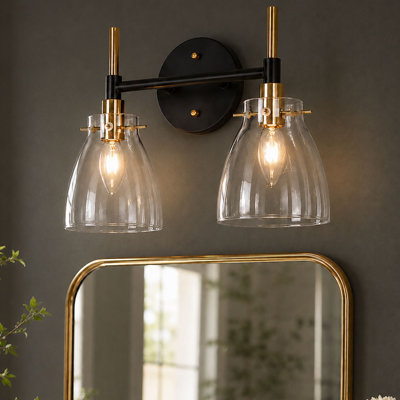 2-Light Dimmable Modern Black/Brass Armed Sconce