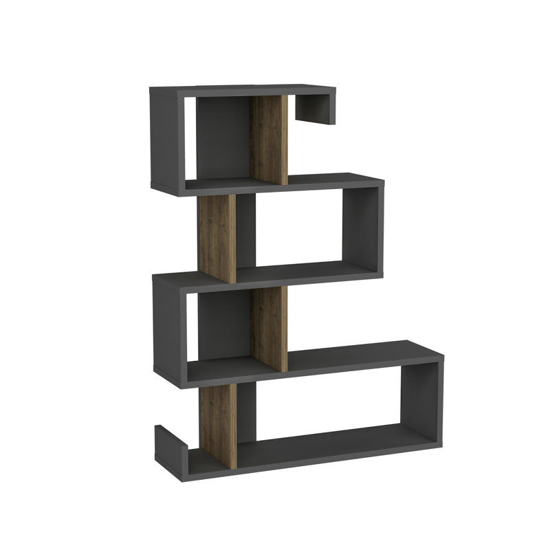 Anistin 103cm H x 80cm W Particle Board Bookcase, Anthracite/Walnut
