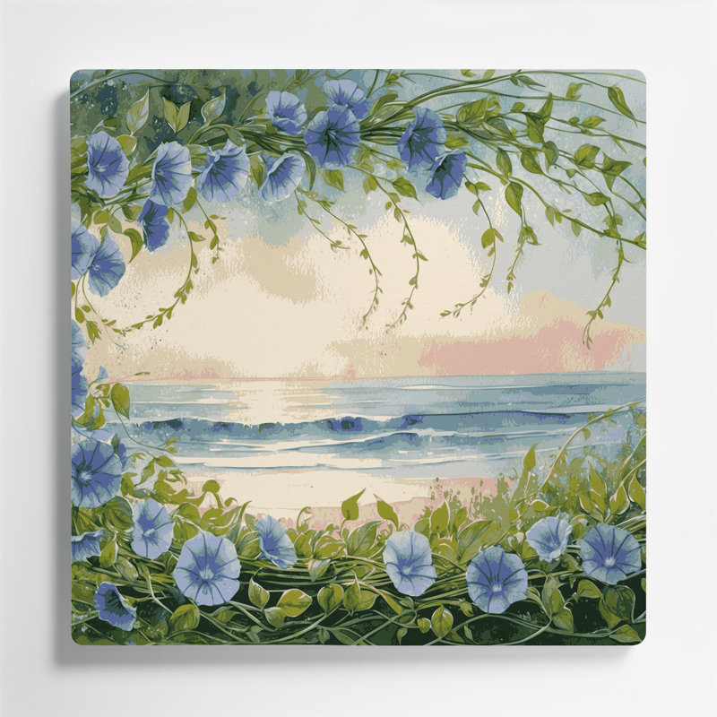 Art mural gris en métal Coastal Beach Morning Glory, H 32 po x l 32 po
