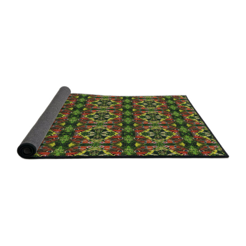 Tapis vert/rouge tissé à la machine, Carré 8 pi