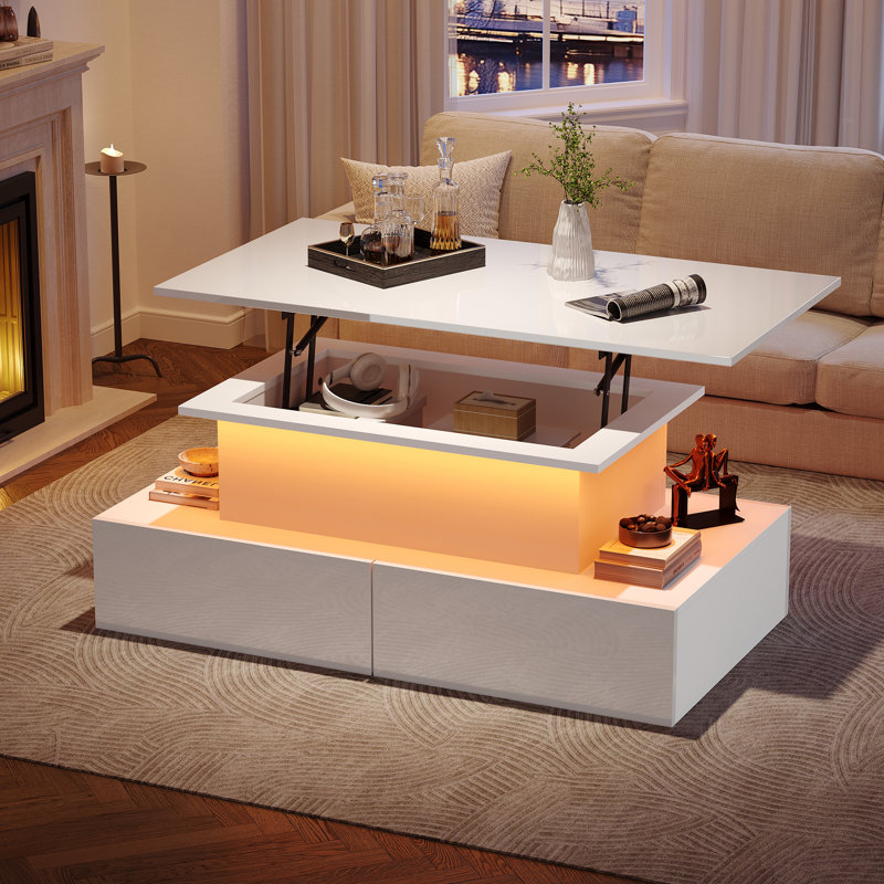Lift Top Coffee Table with Storage, White
