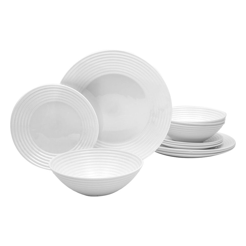 Service de table 12 pièces Gibson Ultra, blanc, verre trempé opale
