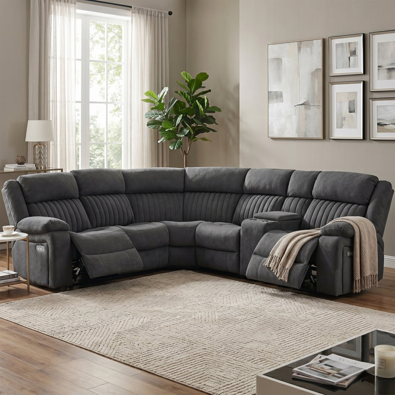 Chaquetta 5 Seater Electric Reclining Corner Sectional, Grey