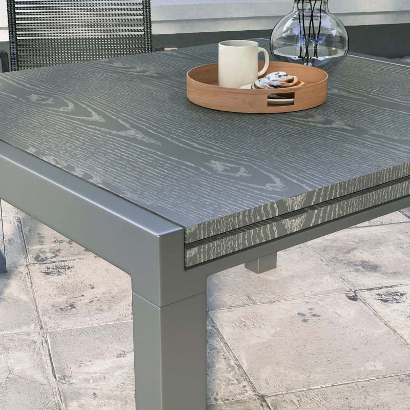 41 "- 83" Table de patio extensible, gris foncé, structure en aluminium et bureau en acier semblable au bois pour 6 8 extérieurs 83 "gris, cadre avec plateau effet bois