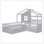 Structure de lit en forme de L avec tiroirs House, design ludique et amplement de rangement pour les chambres d'enfants-978515855