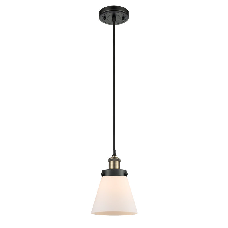 Mini-luminaire suspendu à cordon 1 lumière Ballston Urban Cone, Blanc mat, Noir/laiton