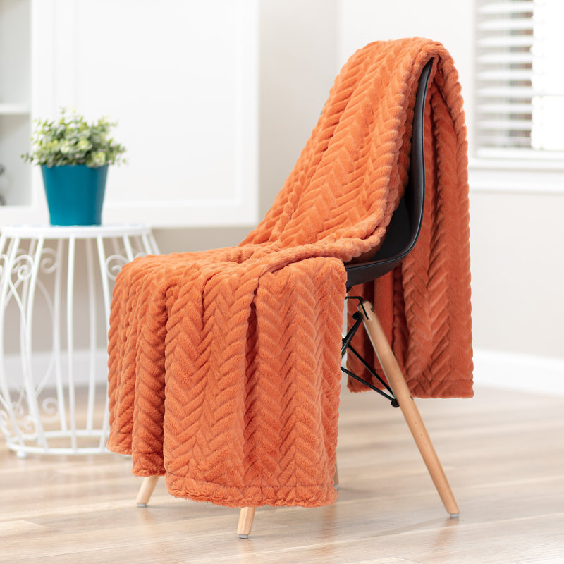 Soft Embossed Faux Fur Throw, Burnt Orange