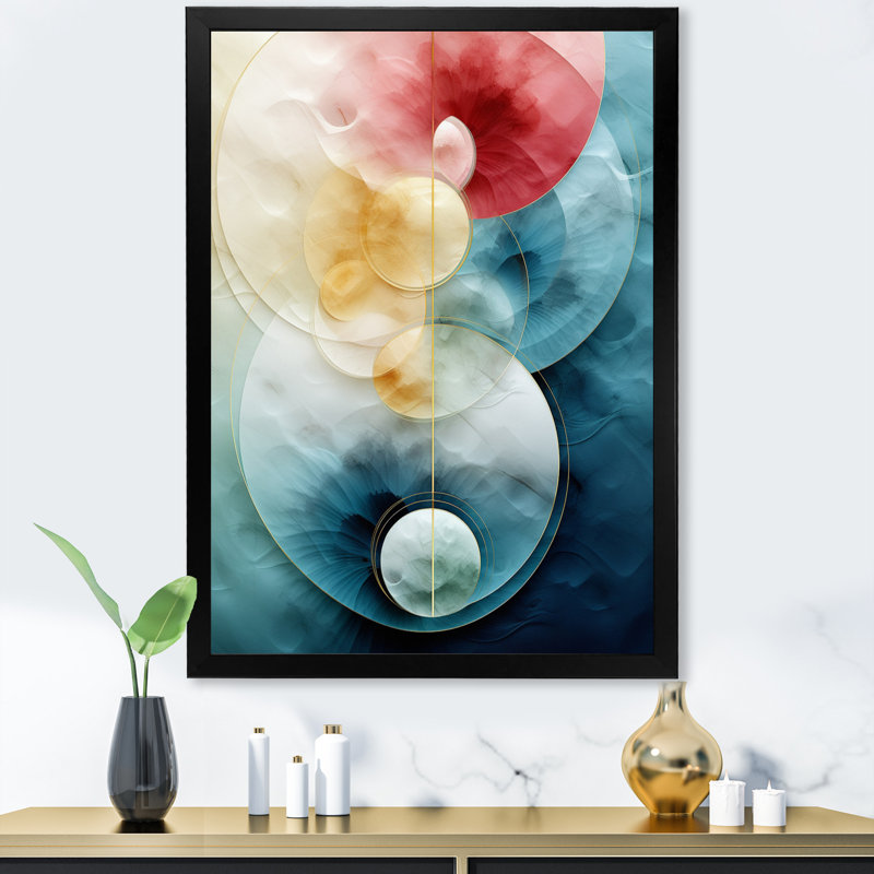 Géométrie de la sagesse turquoise abstrait - impression, Cadre simple noir, H 20 po x l 12 po x P 1 po