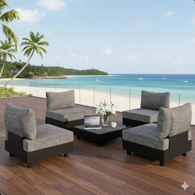 5-Piece Gray Aluminum Patio Sectional Set with Modular Armless Chairs and Coffee Table