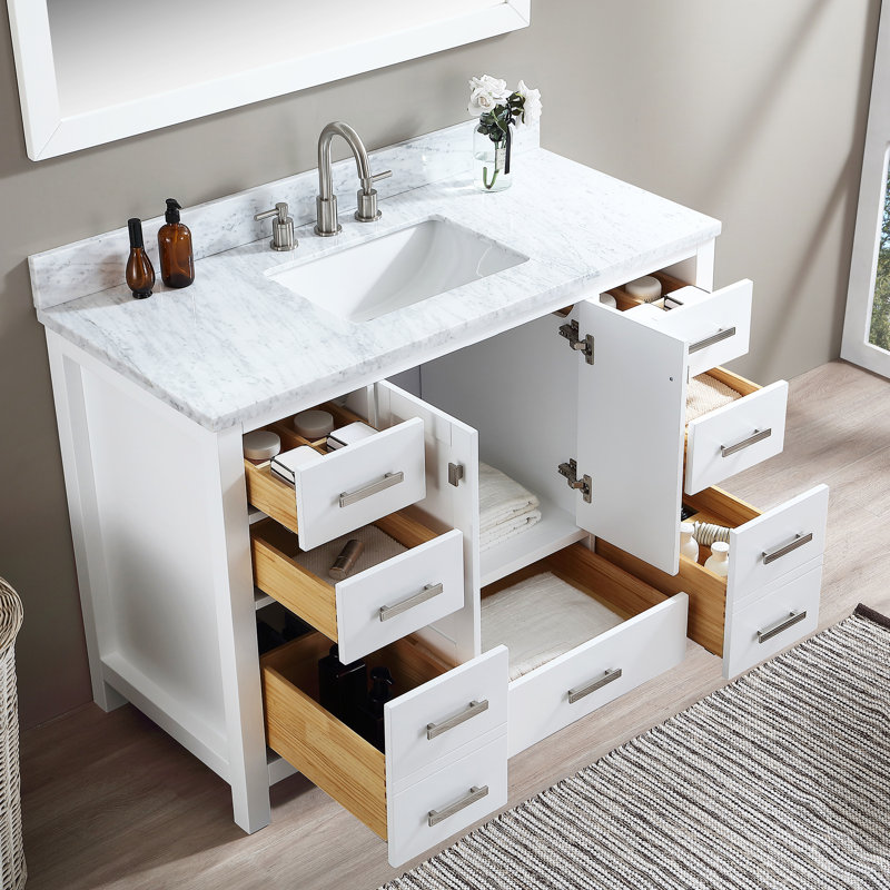 Ensemble de meuble-lavabo simple et moderne de 48 po avec comptoir et dosseret en marbre de Carrare italien Covin, entièrement assemblé Covin