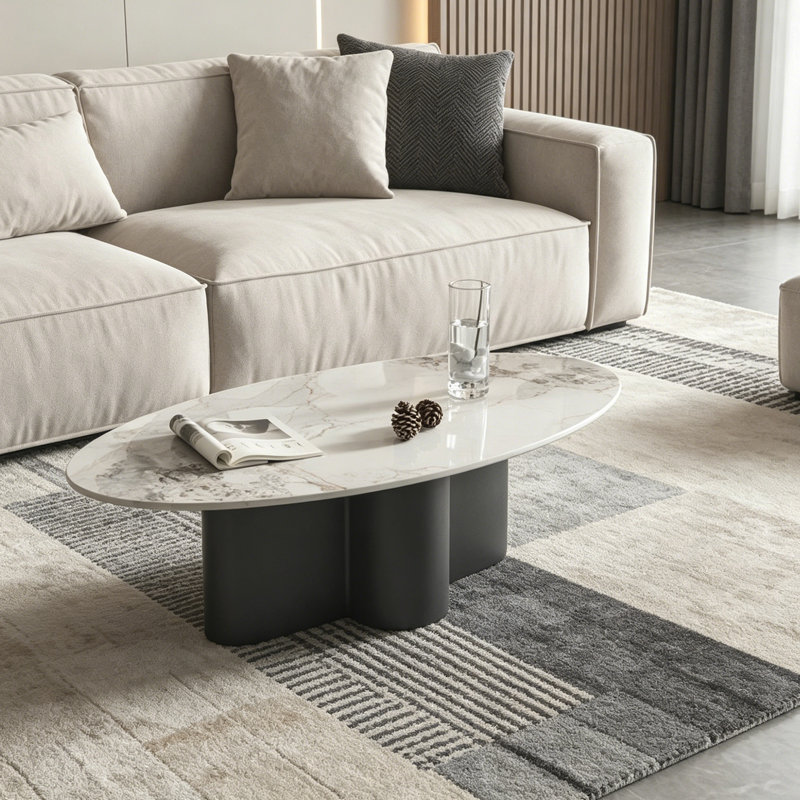 Table basse simple de salon moderne simple, 14.56" H x 47.24" L x 23.62" W, White/Gray/Black