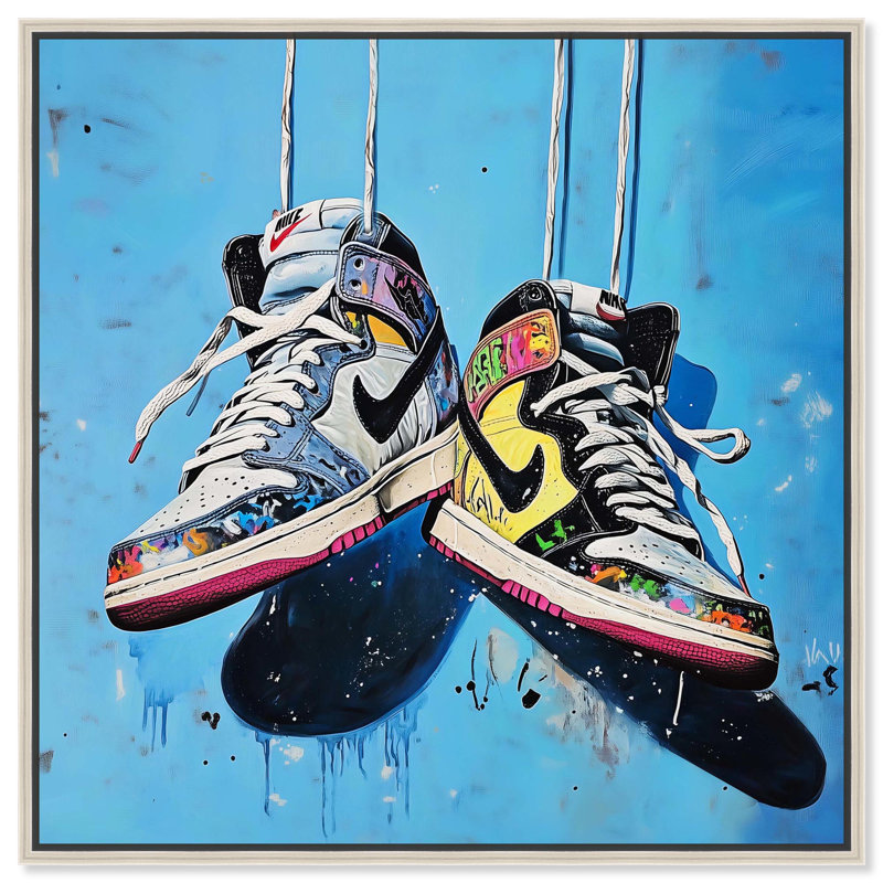 Espadrilles et lacets, toile par Art Remedy, H 41 po x l 41 po, Doré, Cadre flottant