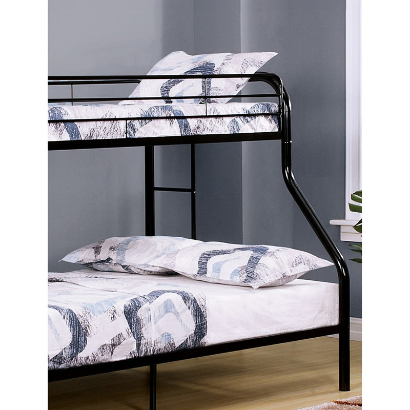 Lit simple superposé au dessus d'un lit double contemporain en métal avec finition angulaire noire pour la chambre à coucher