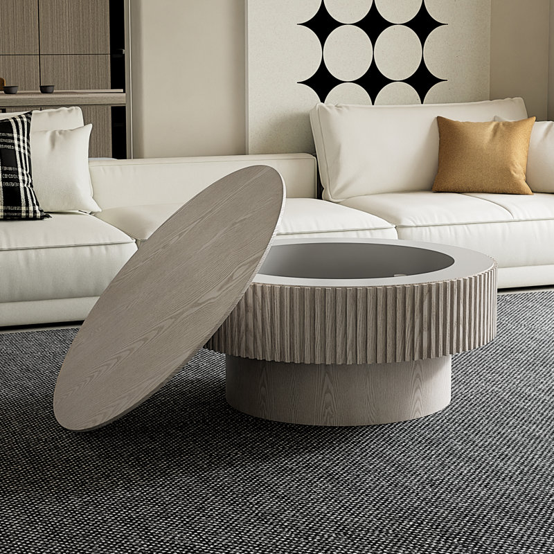 Timeshia Coffee Table, Modern Coffee Table, Wood Coffee Table, Round Coffee Table With Storage, Walnut