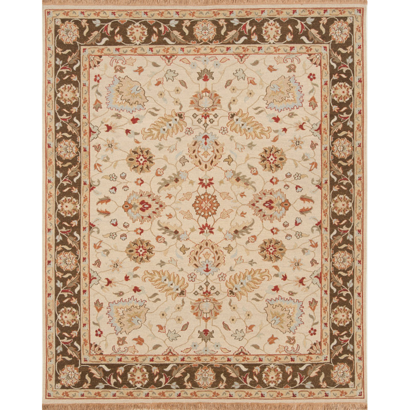 Tapis beige / brun en laine tissé à plat à la main Kulikowski Soumak, Rectangle de 6 pi x 9 pi