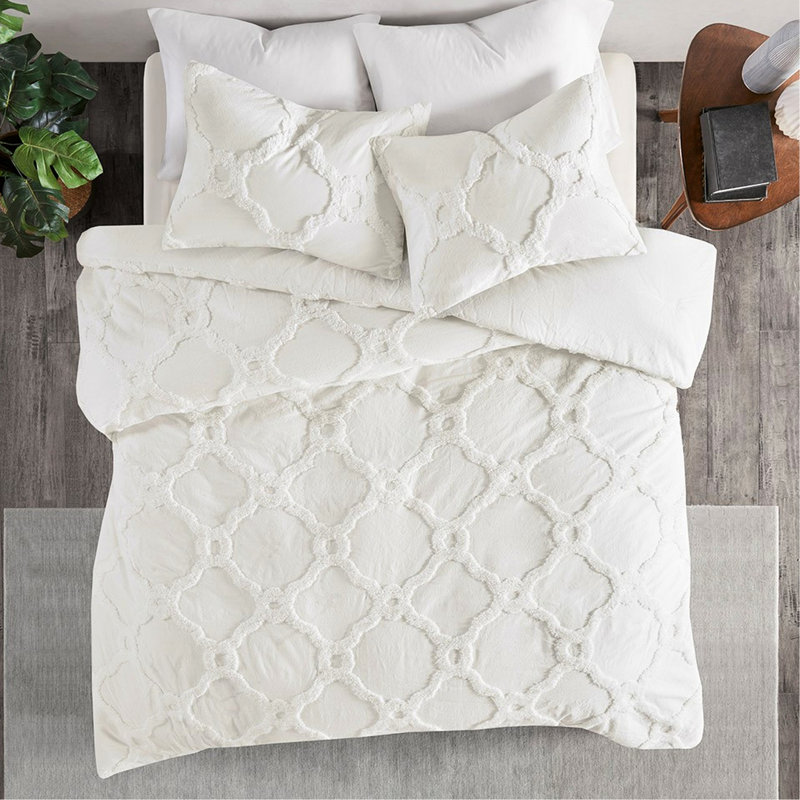 Édredon double / grand - Chenille de coton géométrique 3 pièces, douce et confortable