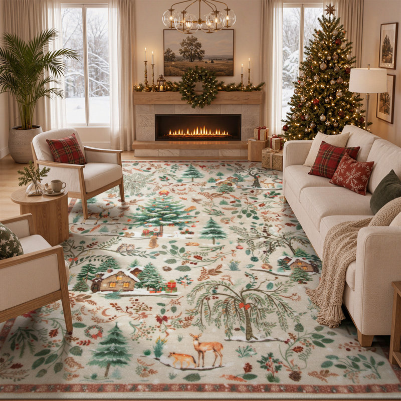  Tapis lavable de Noël, tapis de Noël modernes, confortables et antidérapants, Rectangulaire 8 pi x 10 pi