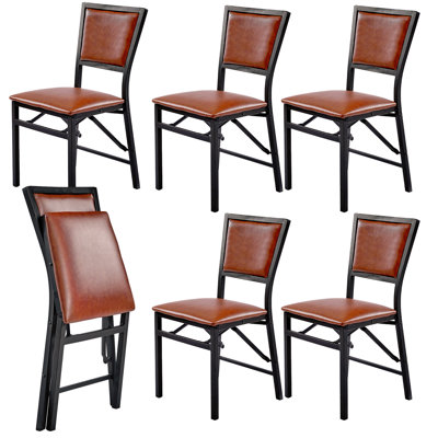 Ailse Folding Dining Chair Set Of 6, Upholstered PU Leather Dining Room Chairs, 6-Piece Faux Leather Parsons Chairs, Space-Saving Foldable Kitchen Armless Side Chair with Metal Frame, 300 lbs Capacity, For Dining Room, Living Room, Kitchen and Restaurant