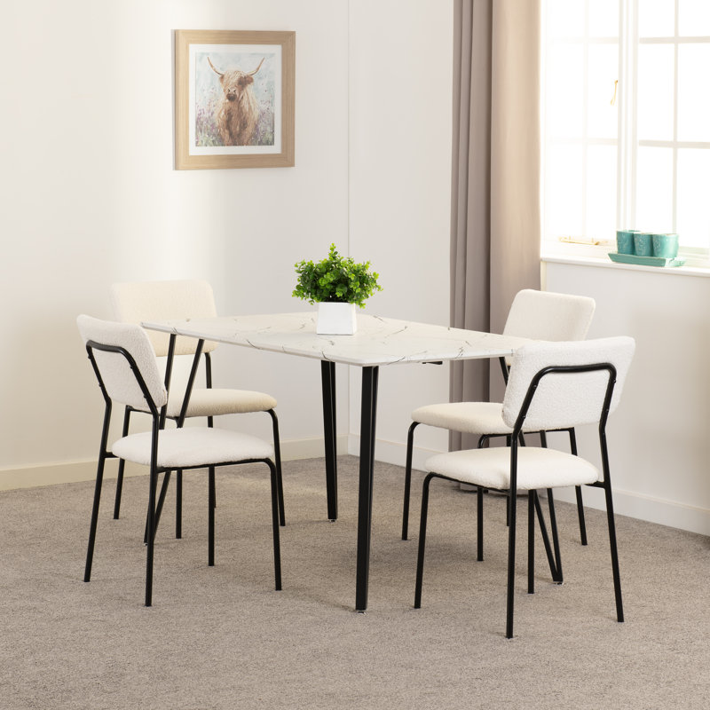 4 - Person Dining Set, White, Ivory Boucle