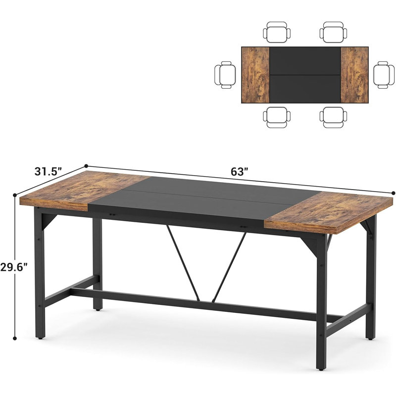 Necattin 63 Inch Computer Desk, Sturdy Large Office Desk, Premium 2 Person Long Desks, Rustic Brown/Black