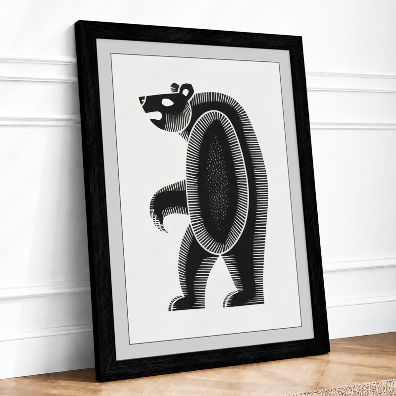 Geometric Bear Abstract - Framed Print, Black, A4 - 29.7 x 21.0 cm