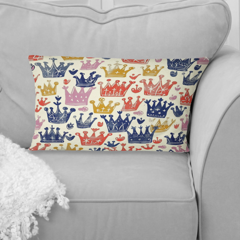 Coussin lombaire à imprimé couronne orange et bleu royal