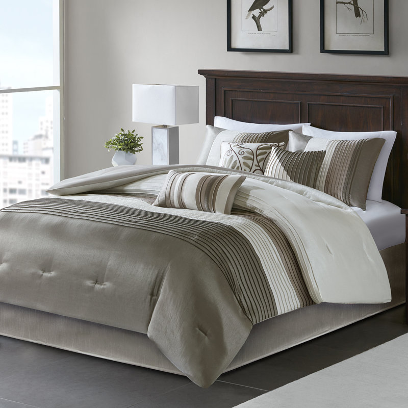 Natural and White Queen Microfiber 7-Piece Comforter Set