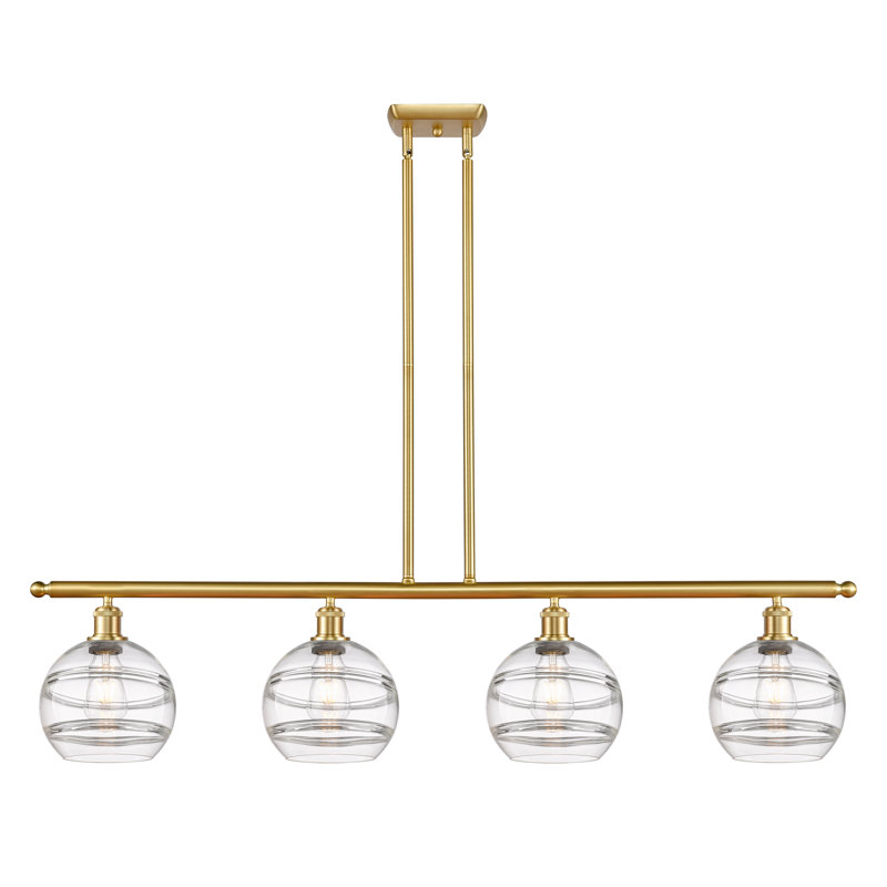 Luminaire suspendu pour îlot de cuisine 4 lumières Chartoff, Transparent, Or satiné