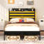 Cadre de grand lit avec port USB et DEL, cadre de grand lit standard avec tête de lit, noir-970246693-956806834