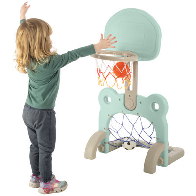 Hey Play Toddler Basketball Hoop and Soccer Goal - Kids Basketball Hoop with Adjustable Height Levels - Indoor/Outdoor Playset Sports Activity Centre, Blue