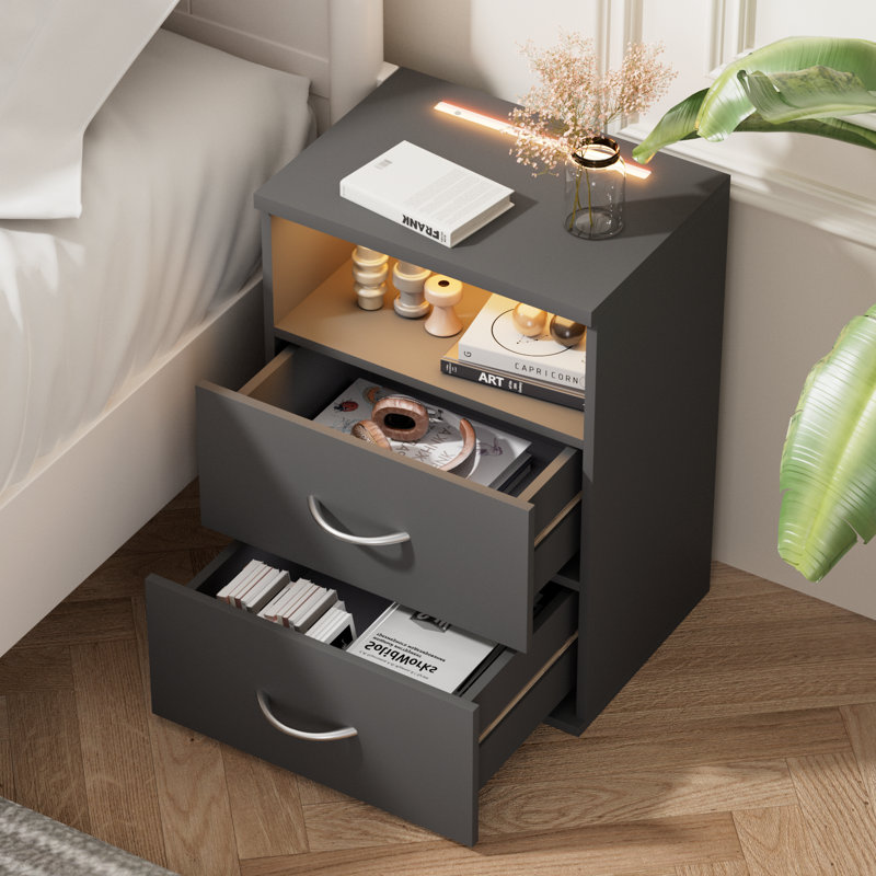 Deneem 39cm W MDF/particle Board Bedside Table, Anthracite
