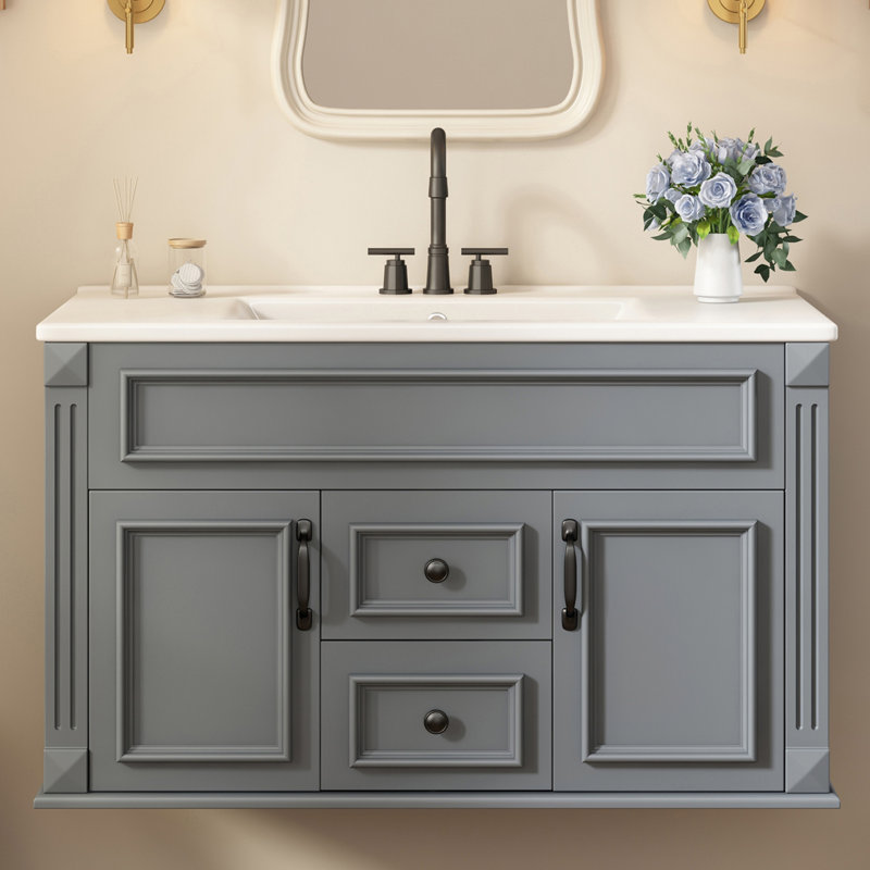 Meuble-lavabo flottant 36 po avec lavabo en céramique 36 po, Gray