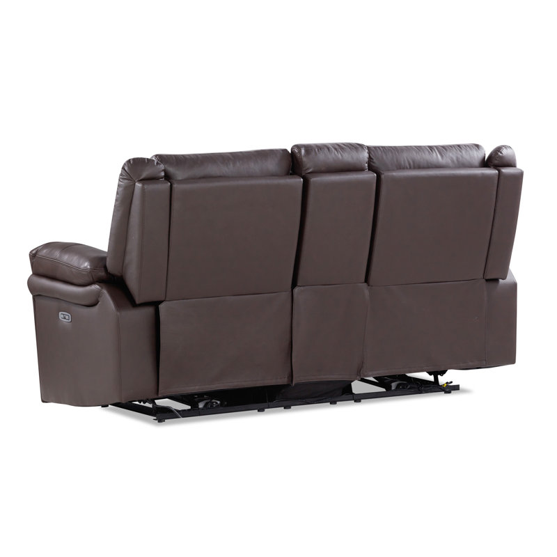 Causeuse inclinable électrique en cuir avec console Charlie, brun foncé