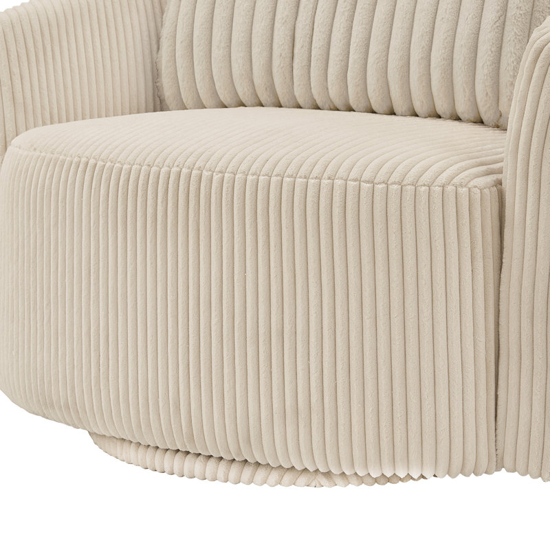 Doniphan Oversized Wale Corduroy Swivel Accent Chair With Furry Channel Pillow And Ottoman, Beige